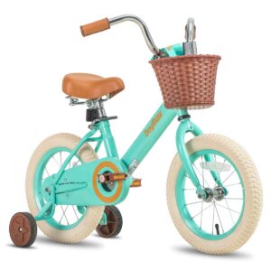 joystar kids bike, retro 16 inch girls bikes with training wheels & basket, vintage kids bicycle for girls toddler of 3-5 years, green