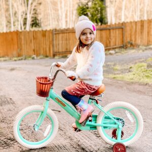 JOYSTAR Kids Bike, Retro 16 Inch Girls Bikes with Training Wheels & Basket, Vintage Kids Bicycle for Girls Toddler of 3-5 Years, Green