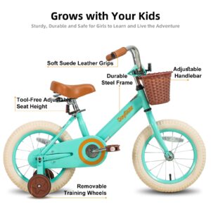 JOYSTAR Kids Bike, Retro 16 Inch Girls Bikes with Training Wheels & Basket, Vintage Kids Bicycle for Girls Toddler of 3-5 Years, Green