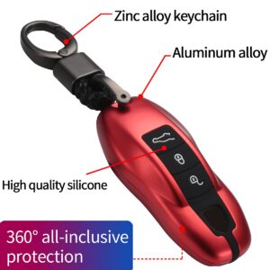 xjyongwx Key Fob Cover Case Shell Holder Compatible with Cayenne Boxster Panamera Macan 718/911/918 Aluminum Alloy Silicone( Red)