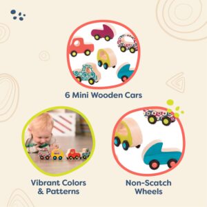 B. toys- 6 Little Wooden Toy Cars- Free Wheee-Lees- Vehicles- Colorful Car Play Set for Toddlers, Kids- 1 Year +