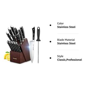 15 Pieces Kitchen Knife Set with Wooden Block Forged Premium German High Carbon Stainless Steel, Classic Triple Rivet Chef Knife, Super Sharp Knives, Perfect Cutlery Set Gift