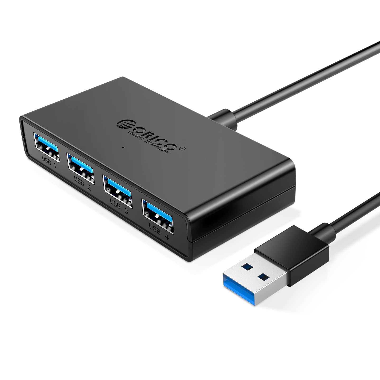 ORICO 4-Port USB 3.0 hub, USB hub 3.0 with Power Supply Port[Charging Not Supported], 5 ft Data Cable for Desktop, iMac, Surface Pro, XPS, USB Flash Drives, Mobile HDD, and More - Black