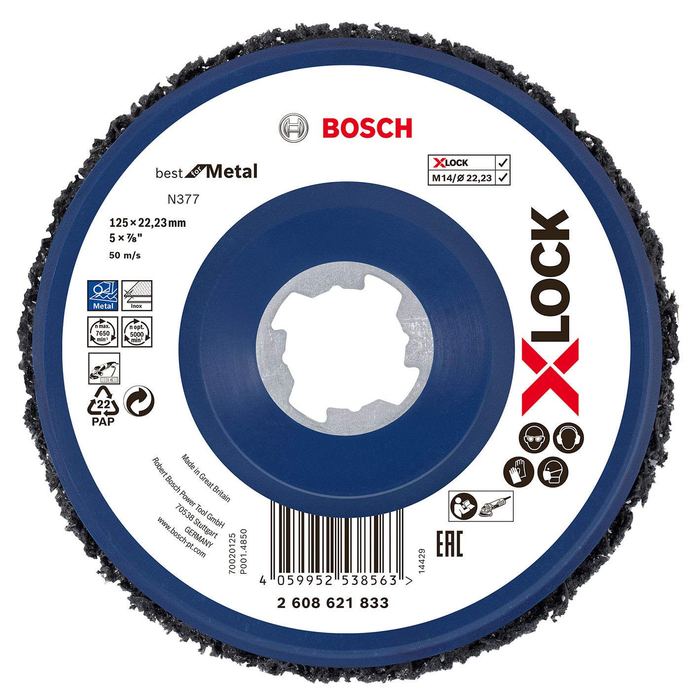 Bosch Professional 2608621833 X-Lock Cleaning Disc N377 (Metal and Stainless Steel, Ø 125mm, Accessories for Angle Grinders)