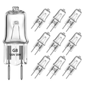 ahevo g8 light bulbs 35watt 120volt halogen light bulb g8 base bi-pin shorter 35w t4 jcd warm white under cabinet puck lighting replacements,10pack