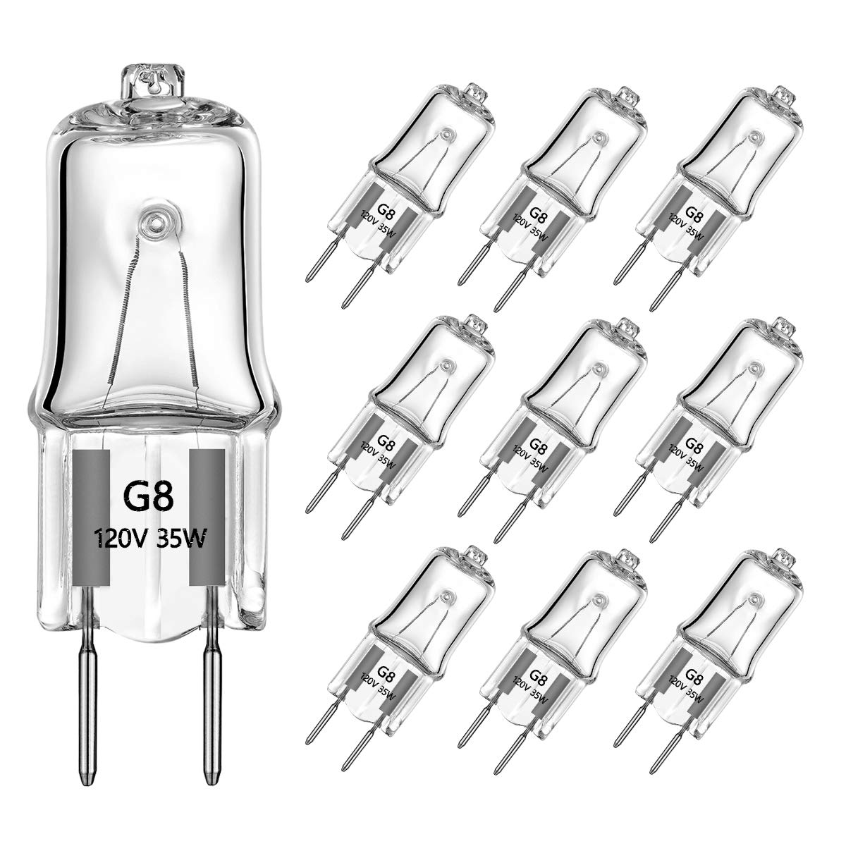 AHEVO G8 Light Bulbs 35Watt 120Volt Halogen Light Bulb G8 Base Bi-Pin Shorter 35W T4 JCD Warm White Under Cabinet Puck Lighting Replacements,10Pack