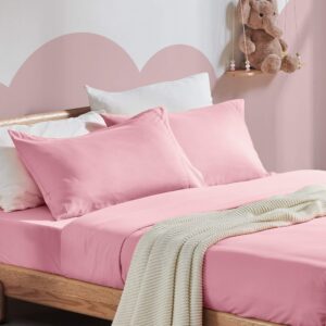sleep zone kids twin bed sheets set 3-piece - super soft & cute kids sheet set with flat sheet, fitted sheet, pillowcase (twin, ballet pink)