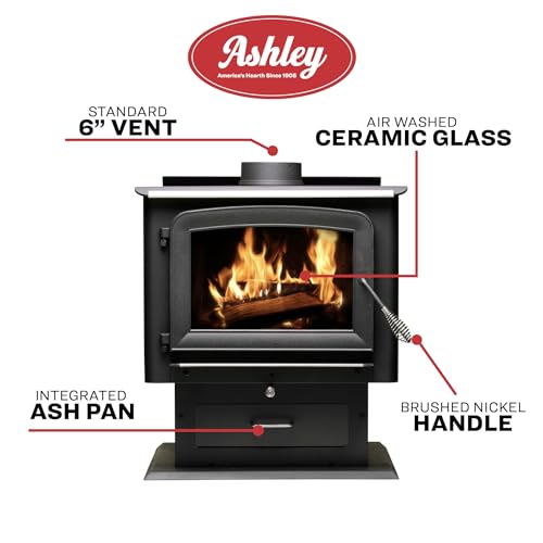 Ashley Hearth AW2520E-P 2,500 Sq. Ft. EPA Certified Pedestal Wood Burning Stove, Medium, Black