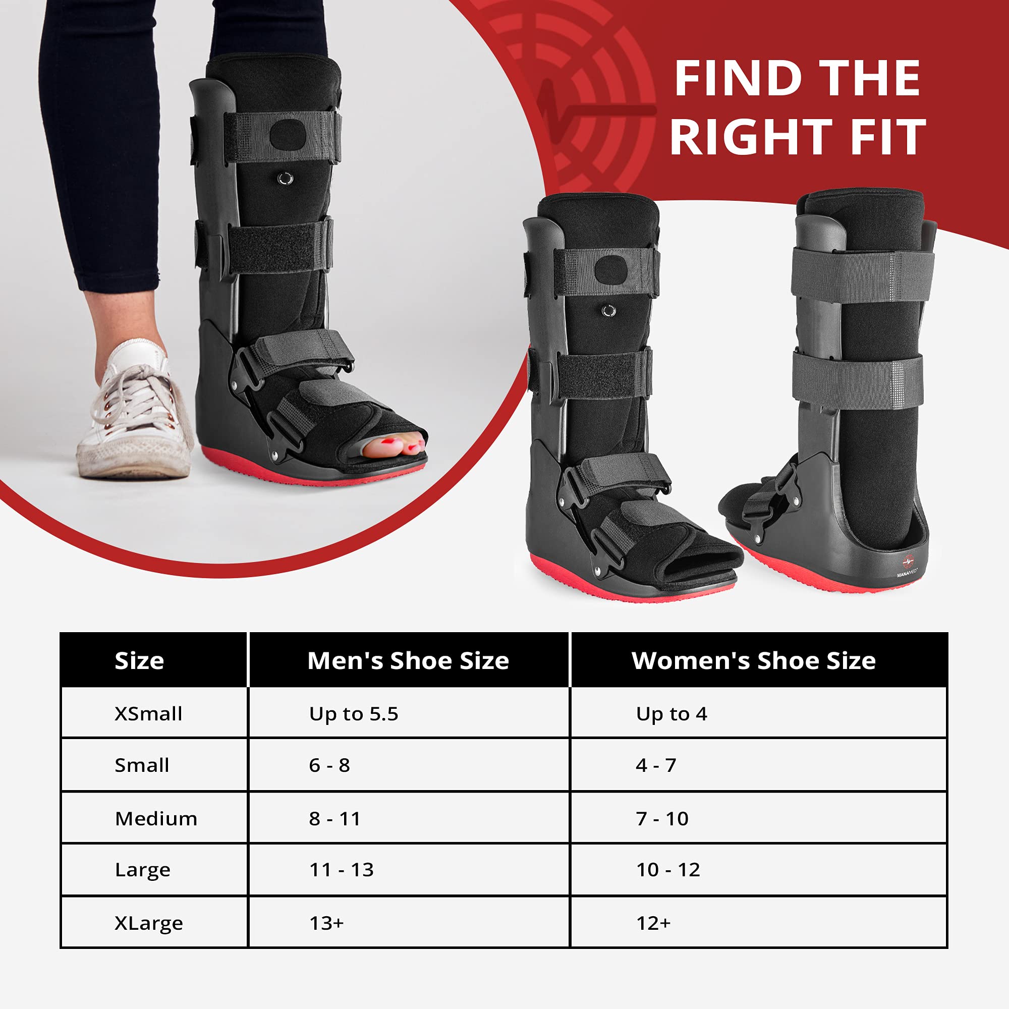 ManaMed ManaEZ Air Boot Tall CAM Boot | Orthopedic Walking Boot for Sprained Ankle with Air Pump | Foot Brace for Injured Foot, Ankle Sprain, Broken Toe & Post Surgery | Fracture & Cast Boots (Medium)