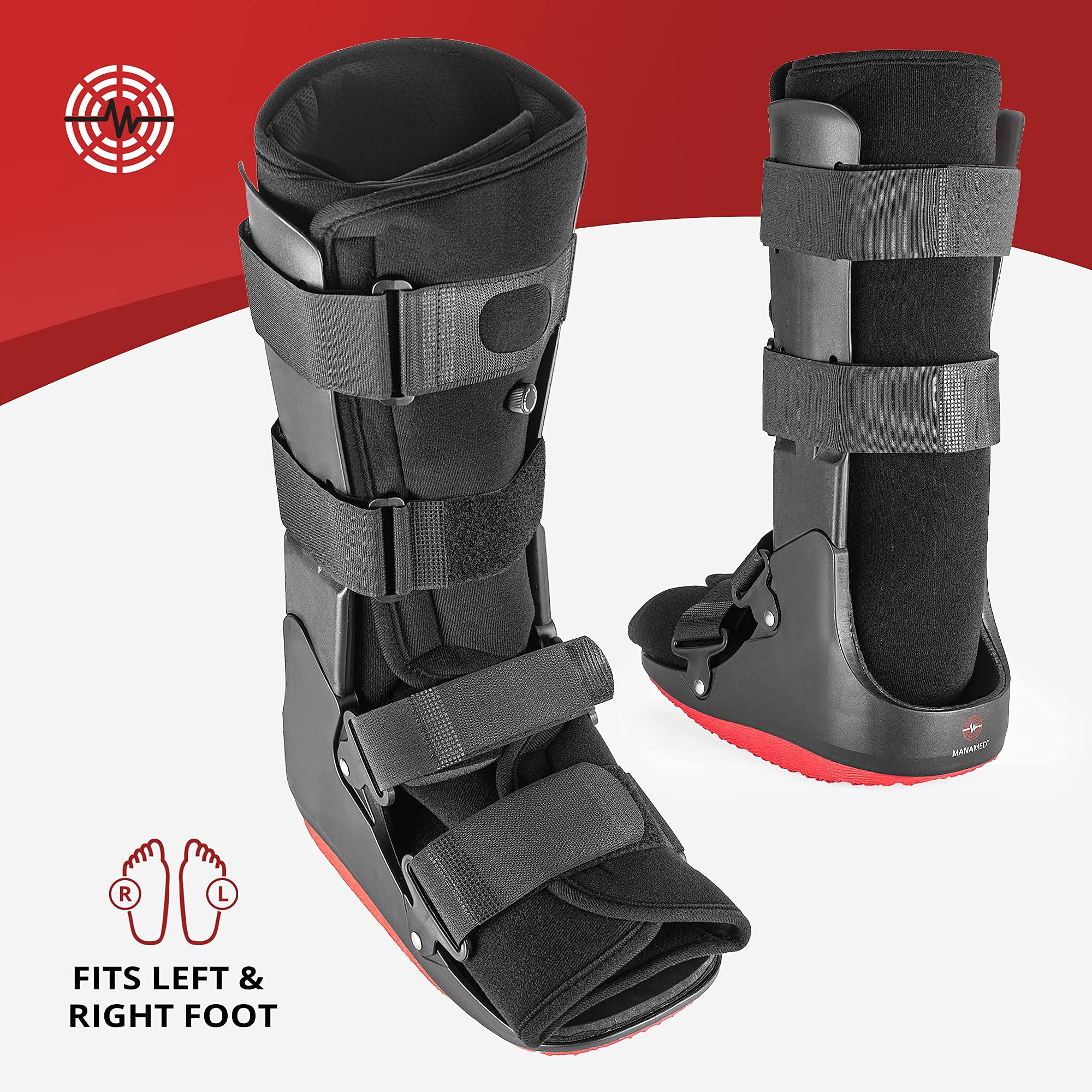 ManaMed ManaEZ Air Boot Tall CAM Boot | Orthopedic Walking Boot for Sprained Ankle with Air Pump | Foot Brace for Injured Foot, Ankle Sprain, Broken Toe & Post Surgery | Fracture & Cast Boots (Medium)