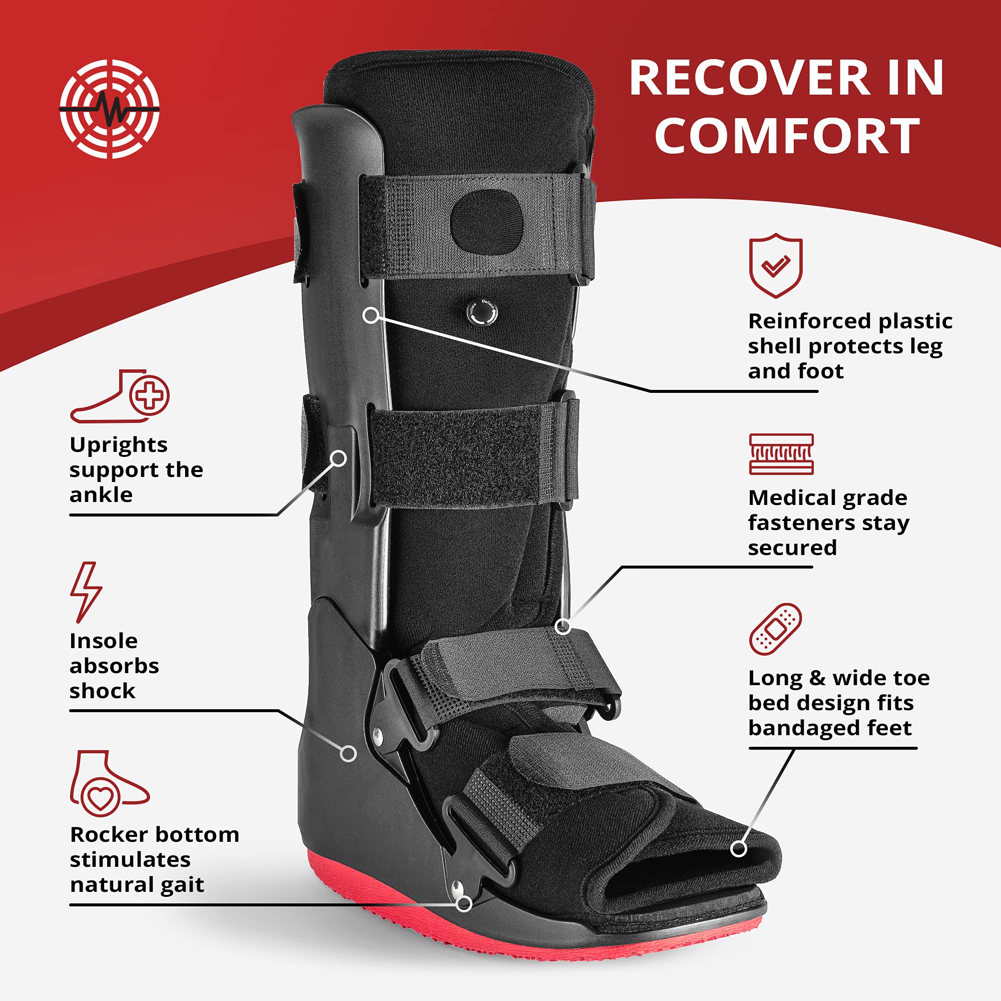 ManaMed ManaEZ Air Boot Tall CAM Boot | Orthopedic Walking Boot for Sprained Ankle with Air Pump | Foot Brace for Injured Foot, Ankle Sprain, Broken Toe & Post Surgery | Fracture & Cast Boots (Medium)