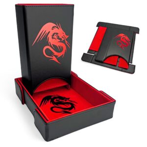 luck lab folding dice tower and dice tray for rpg table top gaming - black/red - dragon design