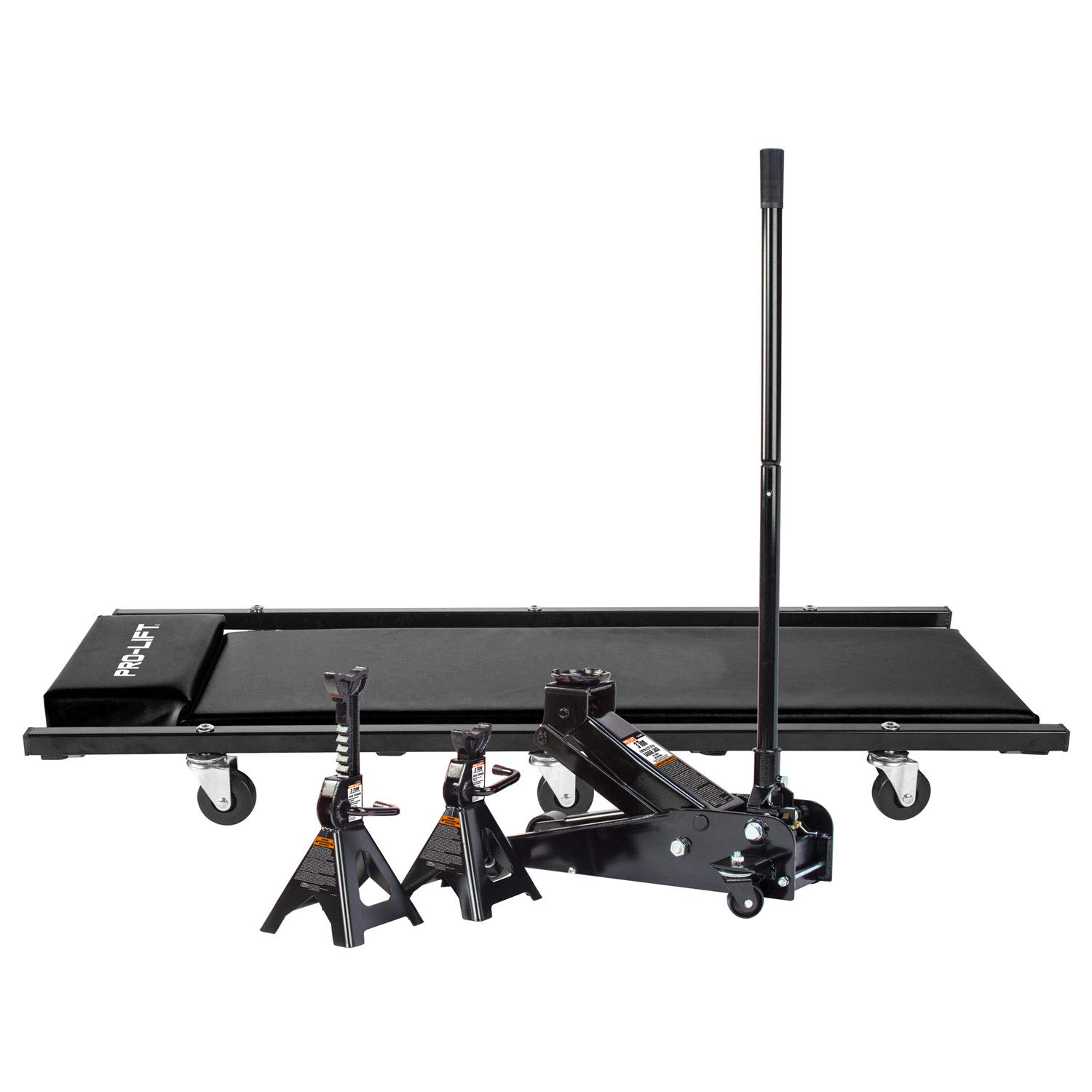 Pro-Lift G-4630JSCB 3 Ton Heavy Duty Floor Jack/Jack Stands and Creeper Combo - Great for Service Garage Home Uses - Black