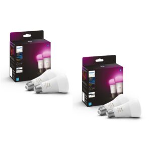 Philips Hue Smart 60W A19 LED Bulb - White and Color Ambiance Color-Changing Light - 4 Pack - 800LM - E26 - Indoor - Control with Hue App - Works with Alexa, Google Assistant and Apple Homekit