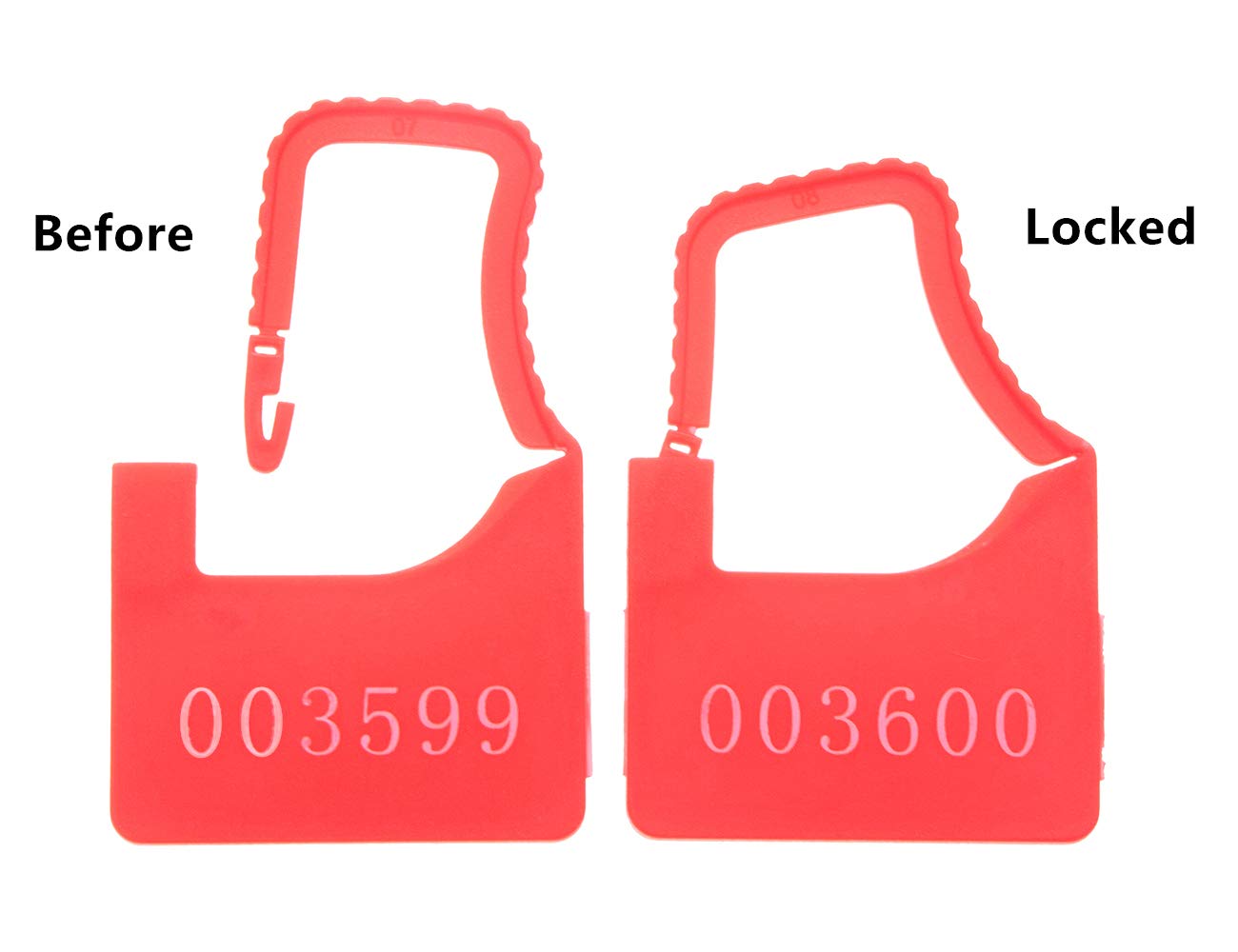 Numbered Security Plastic Padlock Seals Small Red 100 pcs per Bag