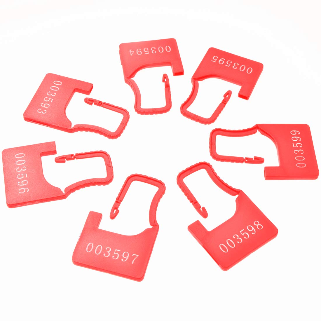 Numbered Security Plastic Padlock Seals Small Red 100 pcs per Bag