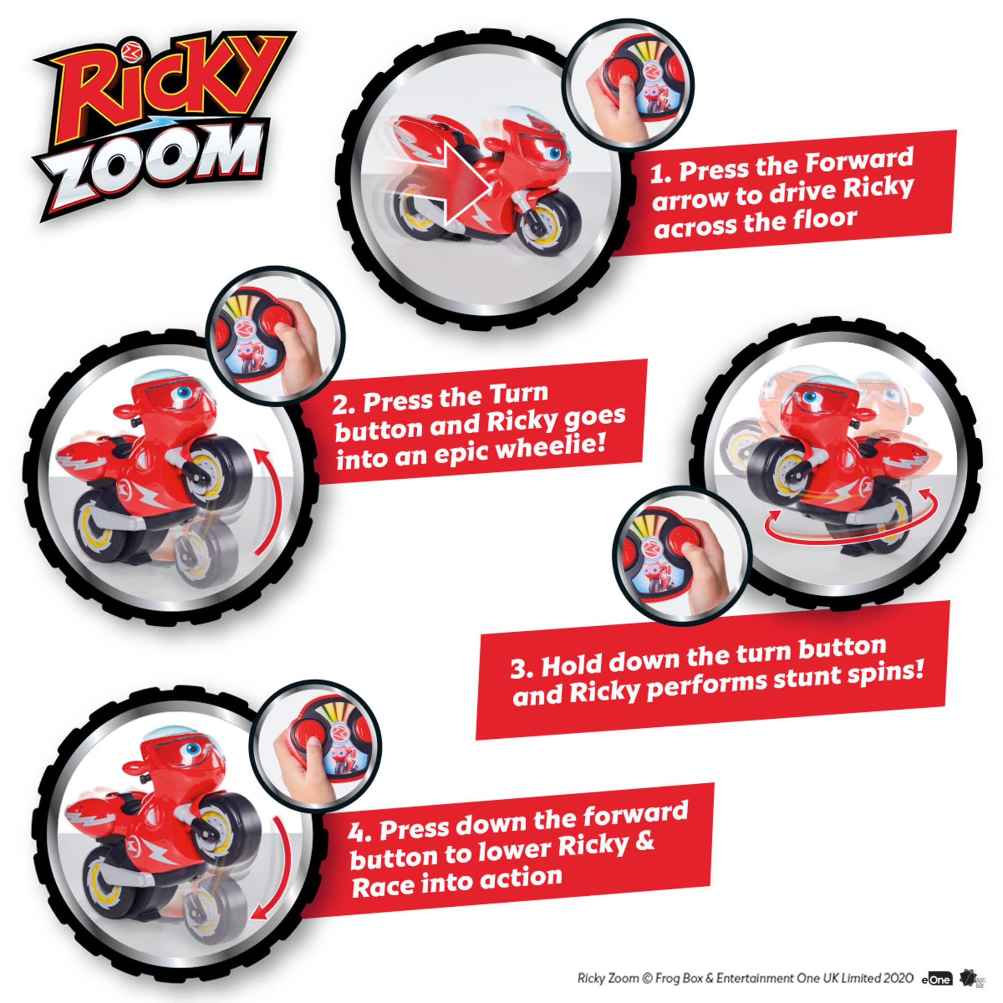 Ricky Zoom Remote Control Turbo Trick Ricky Motorcycle Toy, Multicolor, 3 Years and Up