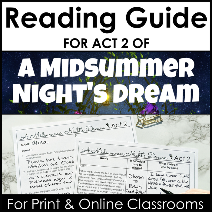 Literature Guide for A Midsummer Night's Dream Act 2 With Comprehension and Analysis Questions by Scene - Google Drive Version for Print and Online Classrooms