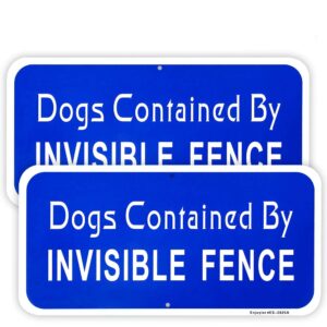 2-pack dogs contained by invisible fence sign, 12"x 6" - .040 aluminum reflective sign rust free aluminum-uv protected and weatherproof