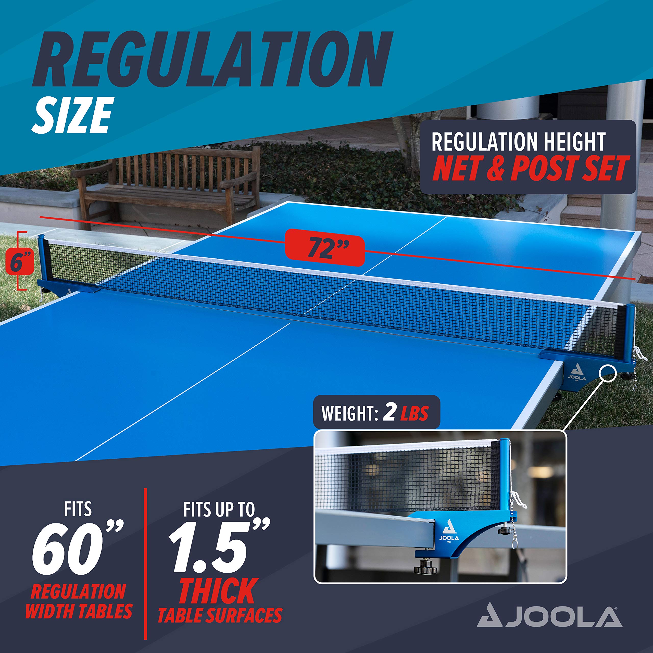 JOOLA Professional Grade WX Aluminum Indoor & Outdoor Table Tennis Net and Post Set - Quick Setup - 72in Regulation Ping Pong Net - Reinforced Cotton Blend Net w/ Adjustable Tensioning System