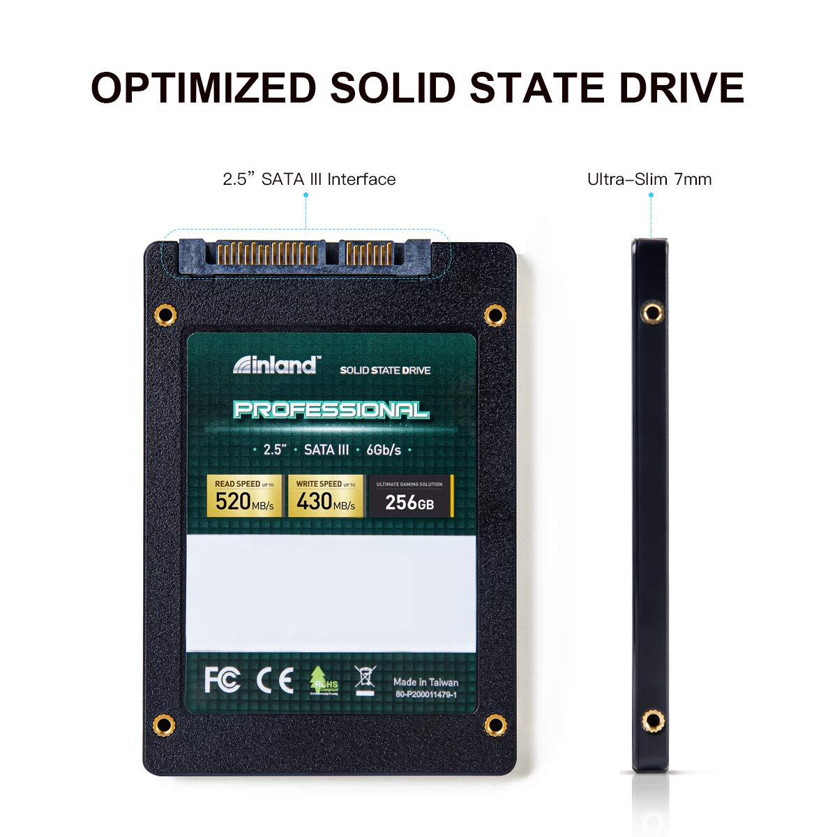 INLAND Professional 256GB SSD 3D TLC NAND SATA III 6Gb/s 2.5" 7mm Internal Solid State Drive (256GB)