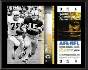 sports memorabilia - bart starr green bay packers 12x 15super bowl i plaque with replica ticket - nfl player plaques and collages