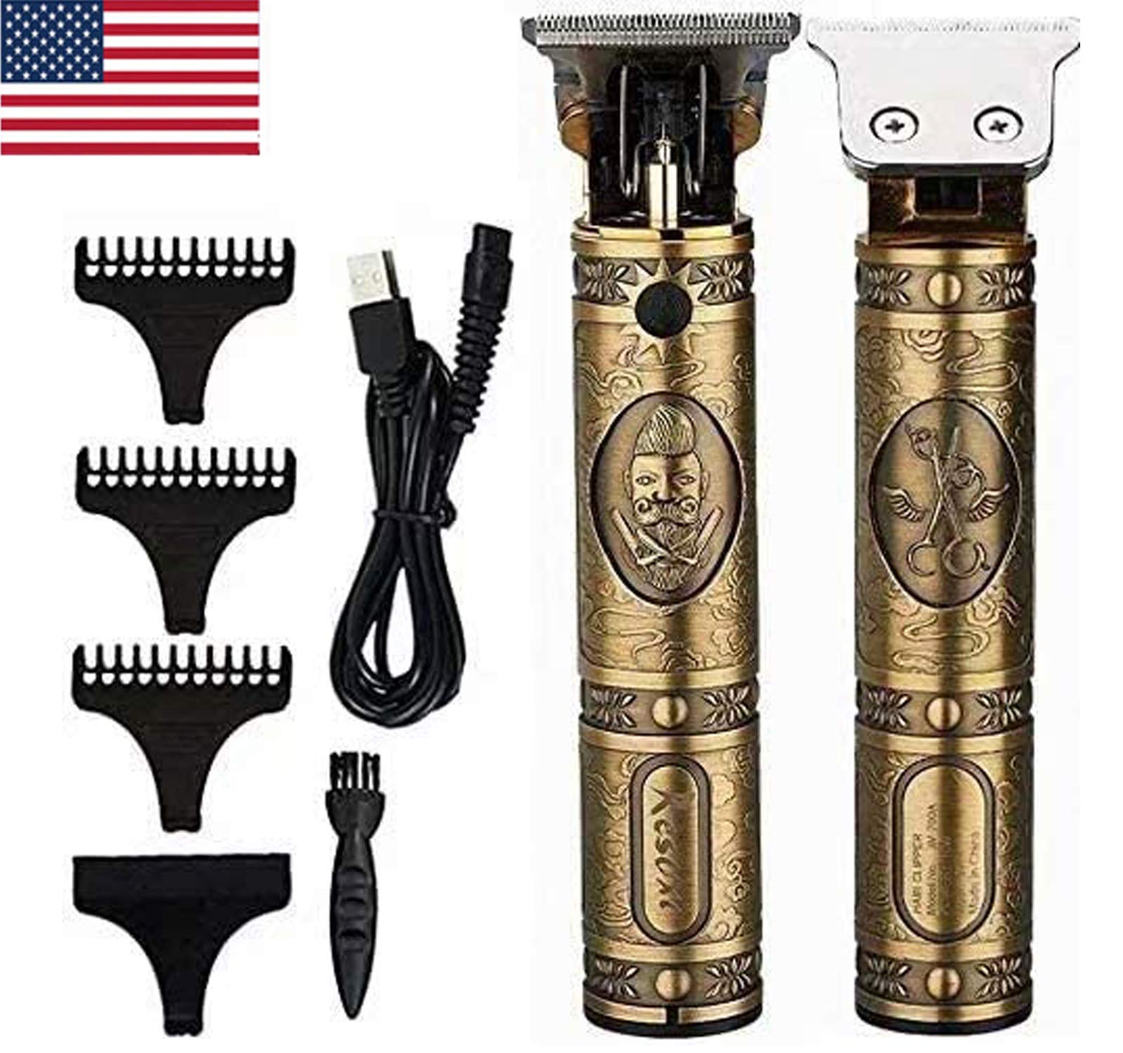 Electric Pro Li Outliner Grooming Rechargeable Cordless Close Cutting T-Blade Trimmer for Men 0mm Baldheaded Hair Clippers Zero Gapped Detail Beard Shaver Barbershop for Father's Day (Gold)