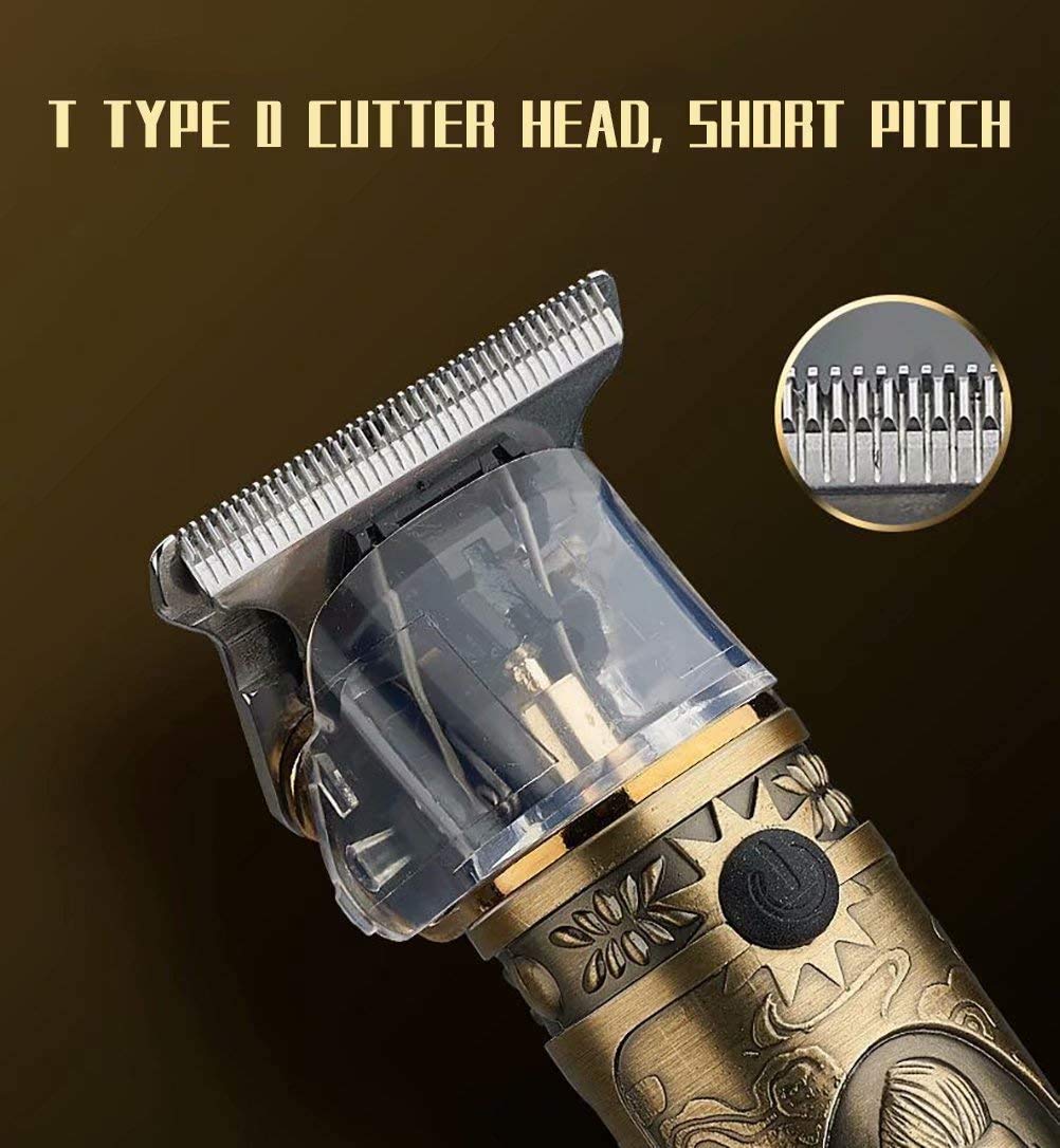 Electric Pro Li Outliner Grooming Rechargeable Cordless Close Cutting T-Blade Trimmer for Men 0mm Baldheaded Hair Clippers Zero Gapped Detail Beard Shaver Barbershop for Father's Day (Gold)