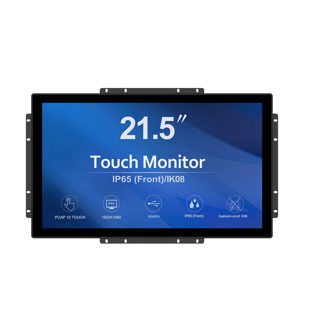 GreenTouch 21.5 inch 10 Points Touch Front IK08/IP65 Open Frame Touch Monitor Desktop or Wall Mountable Multi Point Touch 1920x1080