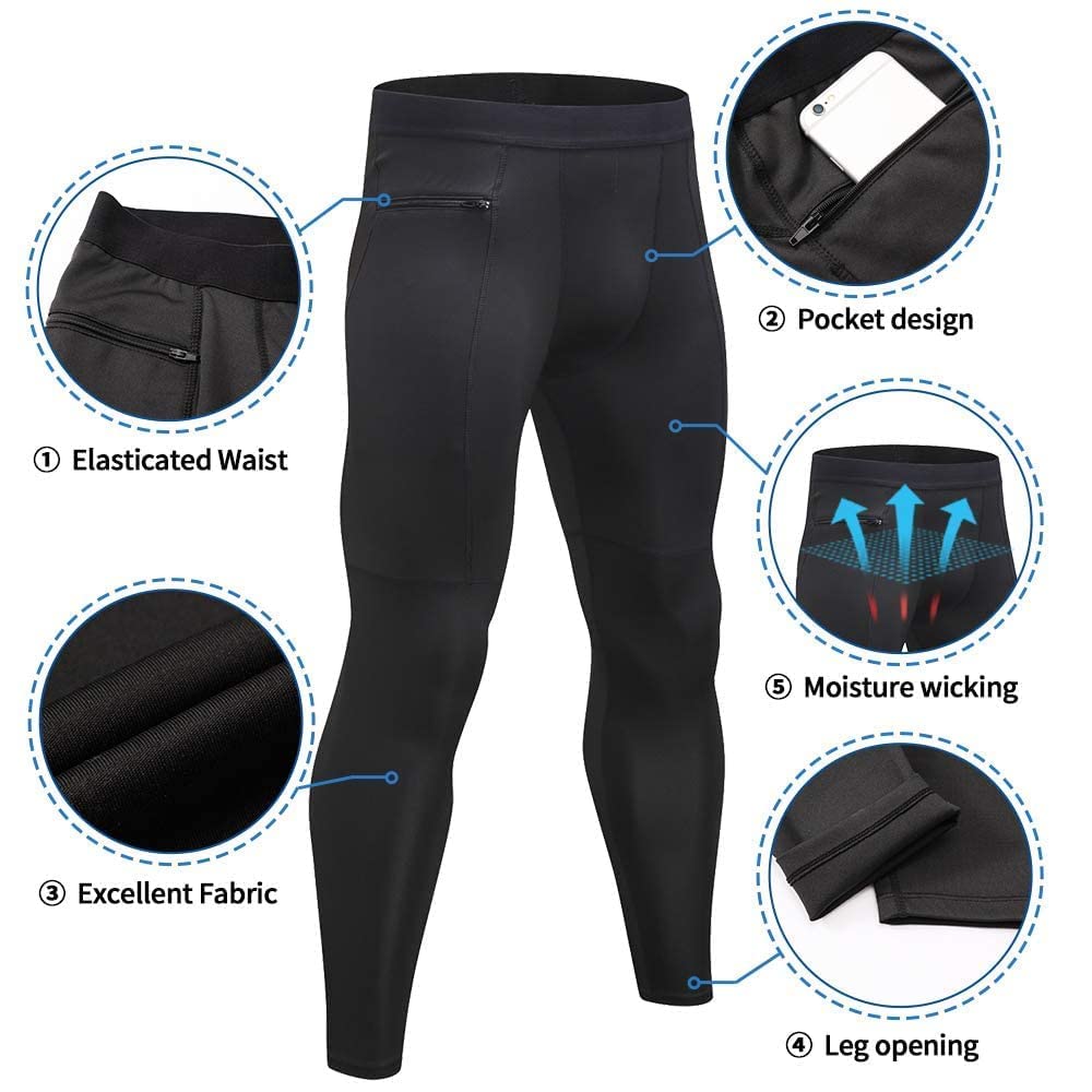 WRAGCFM Compression Pants Mens Leggings,Compression Tights for Men Workout Athletic Running Sports Gym Basketball Leggings Yoga Pants Quick Dry Black