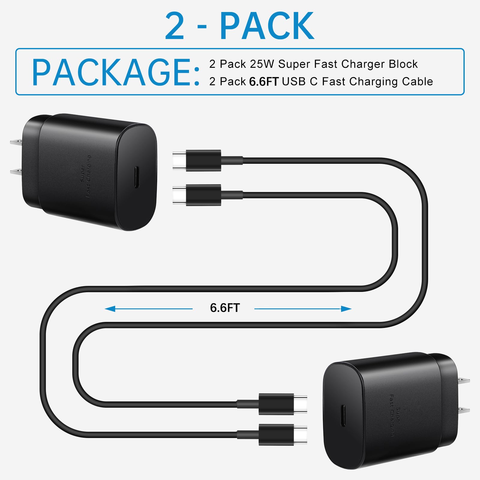 Super Fast Type C Charger, 25W USB C Wall Charger for Samsung Galaxy S24 Ultra/S24+/S24/S23 Ultra/S23/S22 Ultra/ S22/ S22 Plus, S20 / S21 Ultra Plus, Note 20 / Note 10 Plus with 6.6FT C Type Cable