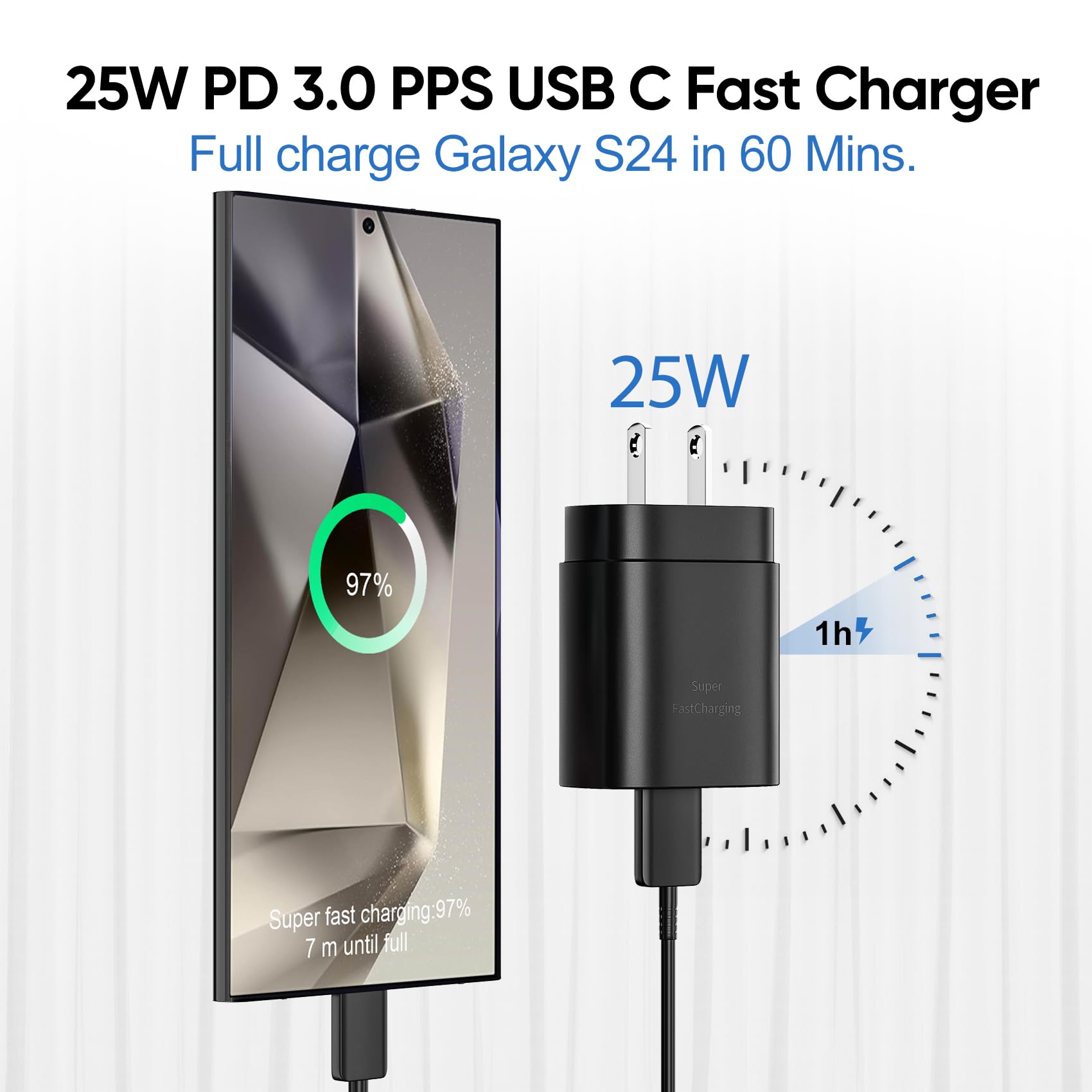 Super Fast Type C Charger, 25W USB C Wall Charger for Samsung Galaxy S24 Ultra/S24+/S24/S23 Ultra/S23/S22 Ultra/ S22/ S22 Plus, S20 / S21 Ultra Plus, Note 20 / Note 10 Plus with 6.6FT C Type Cable