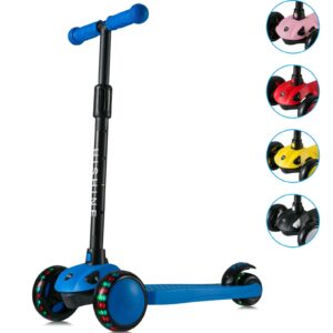hishine toddler 3 wheel scooter with colorful light up wheels,adjustable height,learn to steer,kick scooter suit kids ages 3-5,lightweight and easy to take