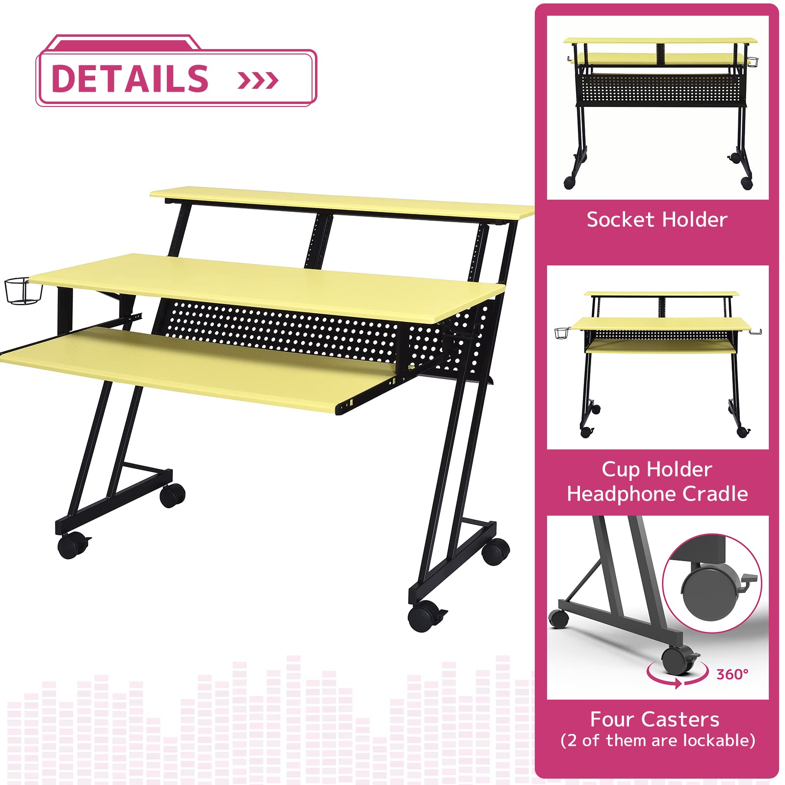 Acme Suitor Wooden Top Music Recording Studio Desk in Yellow and Black