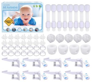 stock your home baby proofing kit (53 pieces) - ecofriendly & non toxic baby proof set - 14 corner guards, 14 2-prong plug covers, 8 cabinet locks, 8 latches, 5 stove knob covers, & 4 door knob covers