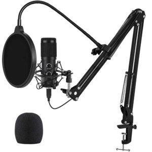 upgraded usb microphone for computer, mic for gaming, podcast, live streaming, youtube on pc, mic studio bundle with adjustment arm stand, fits for windows & mac pc, plug & play design, black