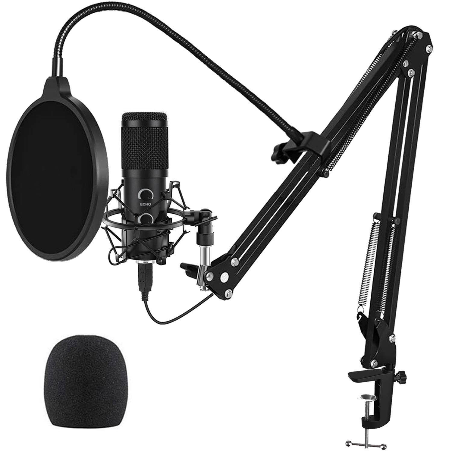 Upgraded USB Microphone for Computer, Mic for Gaming, Podcast, Live Streaming, YouTube on PC, Mic Studio Bundle with Adjustment Arm Stand, Fits for Windows & Mac PC, Plug & Play Design, Black