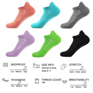 FUNDENCY Non Slip Yoga Socks for Women 6 Pairs, Anti-Skid Socks for Pilates Bikram Fitness Socks with Grips