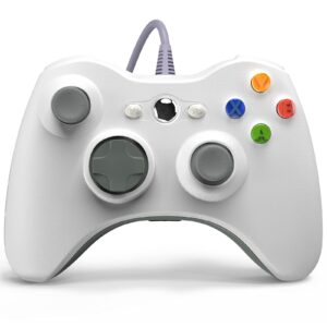 yaeye pc wired controller, game controller for xbox 360 with dual-vibration turbo compatible with xbox 360/360 slim and pc windows 7,8,10,11(white)…
