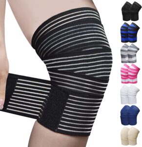 2pcs knee wraps for leg calf thigh extra long elastic all purpose support wrap brace compression bandage for pain relief weightlifting powerlifting squats (71in, black, 2)