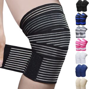 2Pcs Knee Wraps for Leg Calf Thigh Extra Long Elastic All Purpose Support Wrap Brace Compression Bandage for Pain Relief Weightlifting Powerlifting Squats (71in, Black, 2)