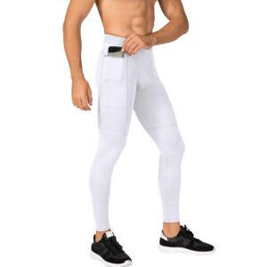 wragcfm compression pants men,tights for men running workout basketball athletic sports leggings compression tights with pockets white,s