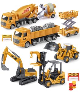 geyiie construction vehicles truck toys, engineering truck die cast alloy truck head, tractor trailer excavator dump loader cement forklift sandbox gift for toddlers kids 3 4 5 6 year old boy