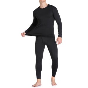 weerti thermal underwear for men long johns mens with fleece lined, base layer men cold weather top bottom (black 4xl)