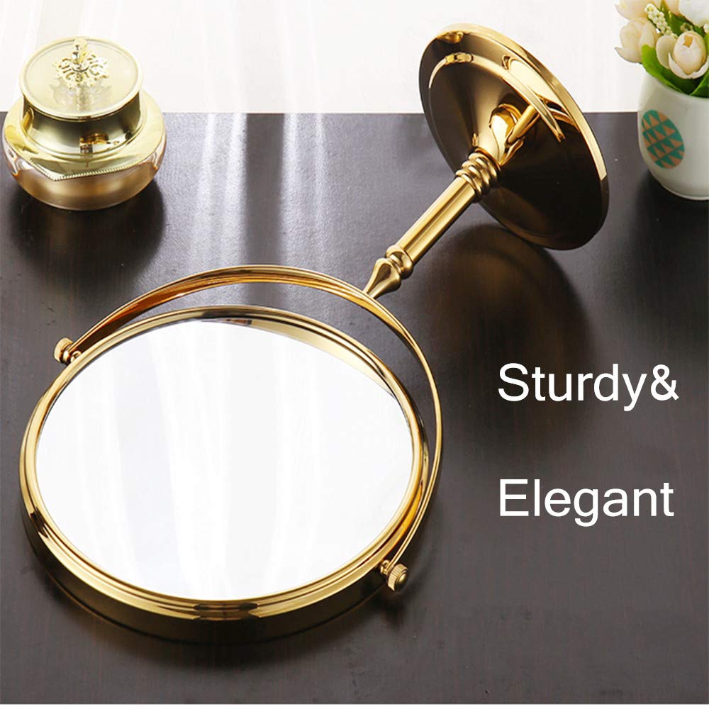 Gecious Gold Makeup Mirror 1X/10X Free Standing for Bathroom 8 Inches 360 Swivel Dual-Sided Tabletop Makeup Mirror, Metal