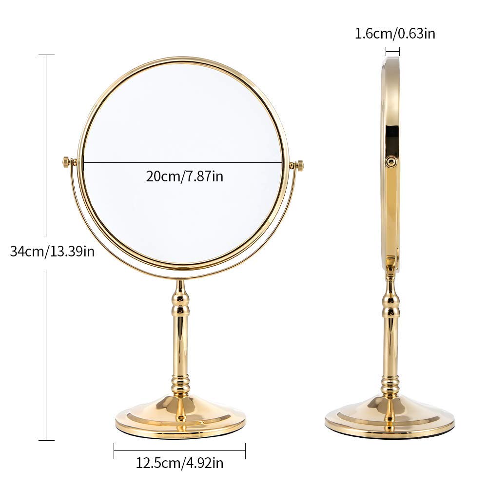 Gecious Gold Makeup Mirror 1X/10X Free Standing for Bathroom 8 Inches 360 Swivel Dual-Sided Tabletop Makeup Mirror, Metal