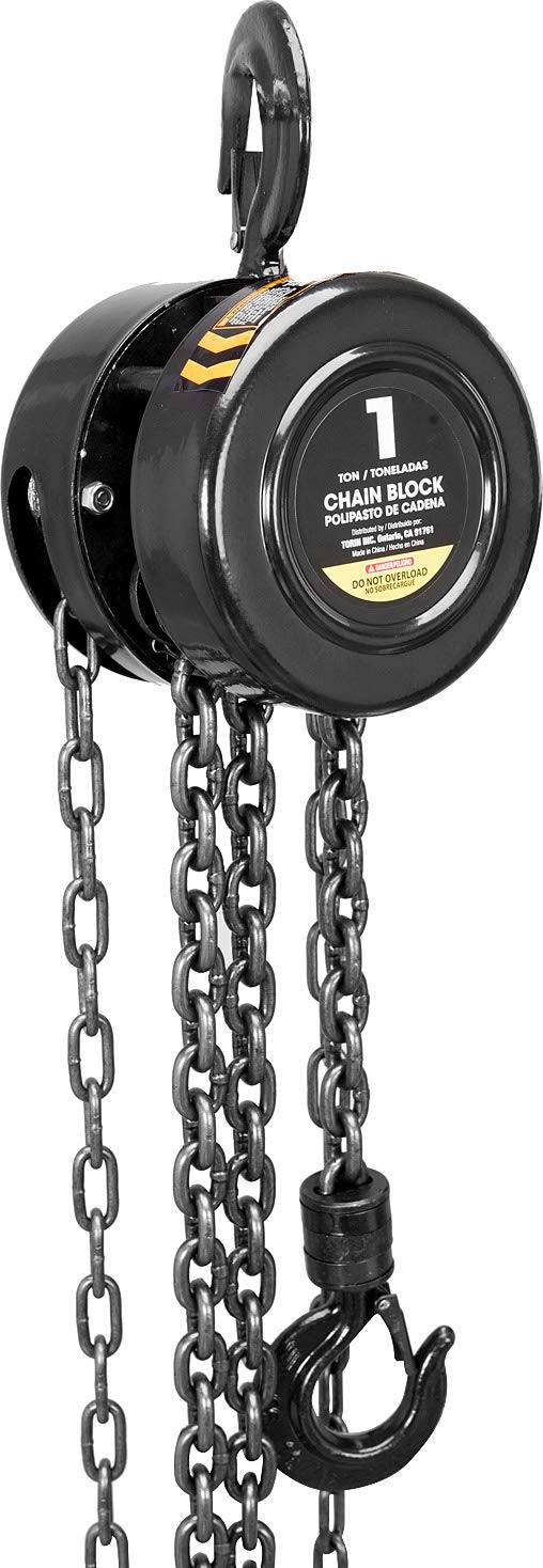 Torin ATR9010B Manual Hand Lift Steel Chain Block Hoist with 2 Heavy Duty Hooks, 1 Ton (2,000 lb) Capacity,8ft/2.5m Black