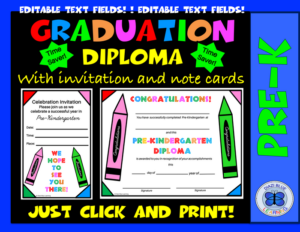 pre-k diploma, invitation and note card - crayons