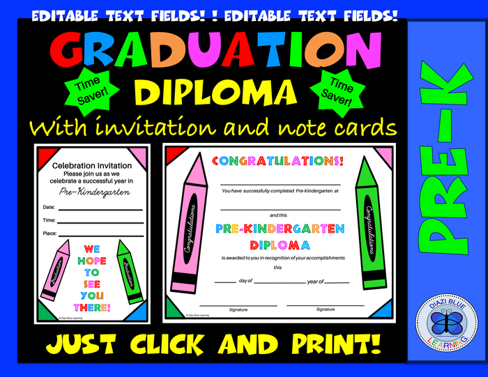 Pre-K Diploma, Invitation and Note Card - Crayons