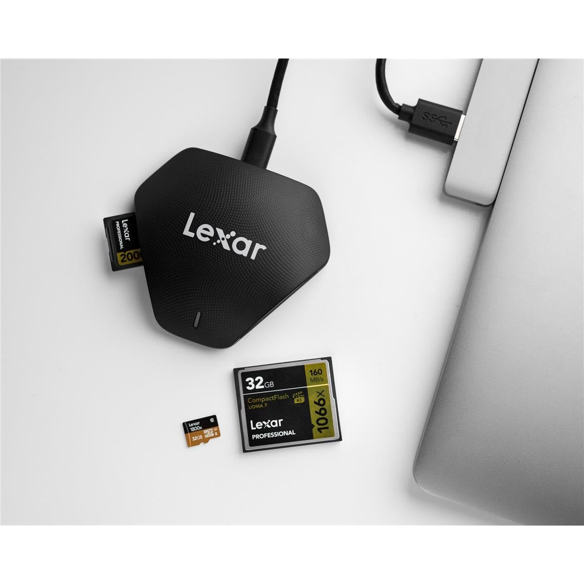 Lexar Professional Multi-Card 3-in-1 USB 3.1 Reader, Supports SD, microSD and CF Cards (LRW500URBNA)